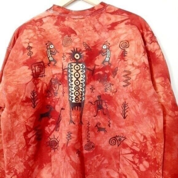 Kokopelli Tie-dye Sweatshirt Full-zip Jacket w/ Tribal print Sz M - Picture 5 of 10